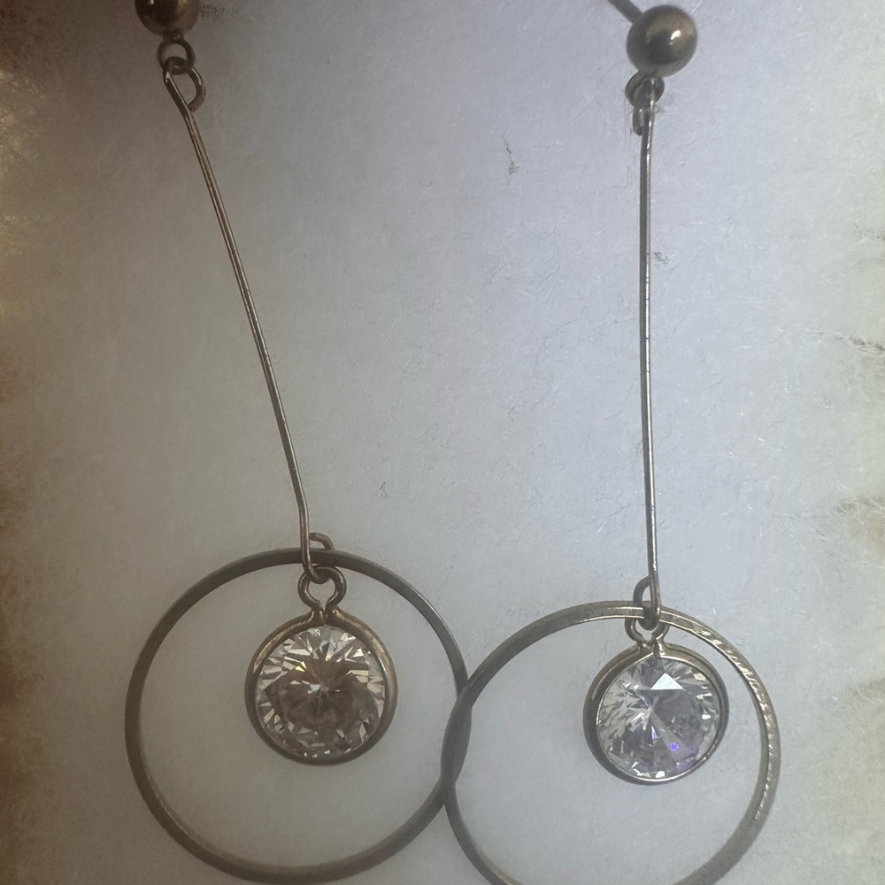 Silver Hoop Drop Earrings with Clear Crystal Pendant